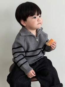DAZY Toddler Boys' Korean Style Striped Collared Long Sleeve Sweater, Autumn/Winter