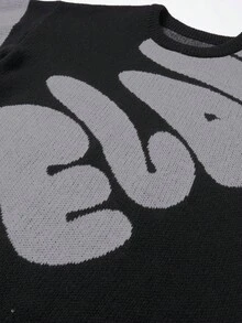 Manfinity EMRG Plus Size Men's Casual Daily Letter Pattern Loose Fit Sweater, Autumn/Winter - Black - View 3