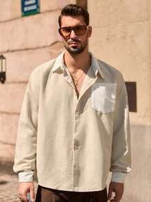 HIMLAND 男式休闲梭织拼接灯芯绒宽松插肩领夹克 - 彩色 - 查看 5