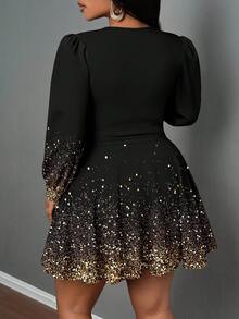 Slaydiva Elegant Gold Gradient Sequin Plus Size Dress, Suitable For New Year Party/Christmas Dress - Multicolor - View 2