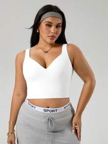 Gameset SHEIN Sport Plus Size Women Seamless White Fixed Pad Sports Bra Camisole - White - View 3