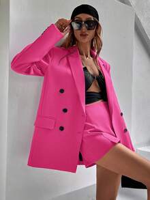 GENKIRA Áo khoác  âu phục nữ Nút màu trơn Thanh lịch - Màu Hồng Tươi - Xem 1