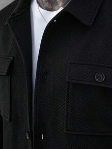 SLATEMANN 男士华夫格纹理提花衬衫和裤子套装，男士套装，男士黑色套装，男士全套服装，男士华夫格针织套装，秋季服装 - 黑色 - 查看 4