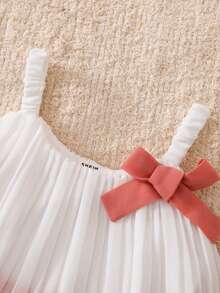 SHEIN 女婴时尚可爱无袖百褶蛋糕裙，夏季渐变色吊带设计，适合派对度假 - 粉色 - 查看 3