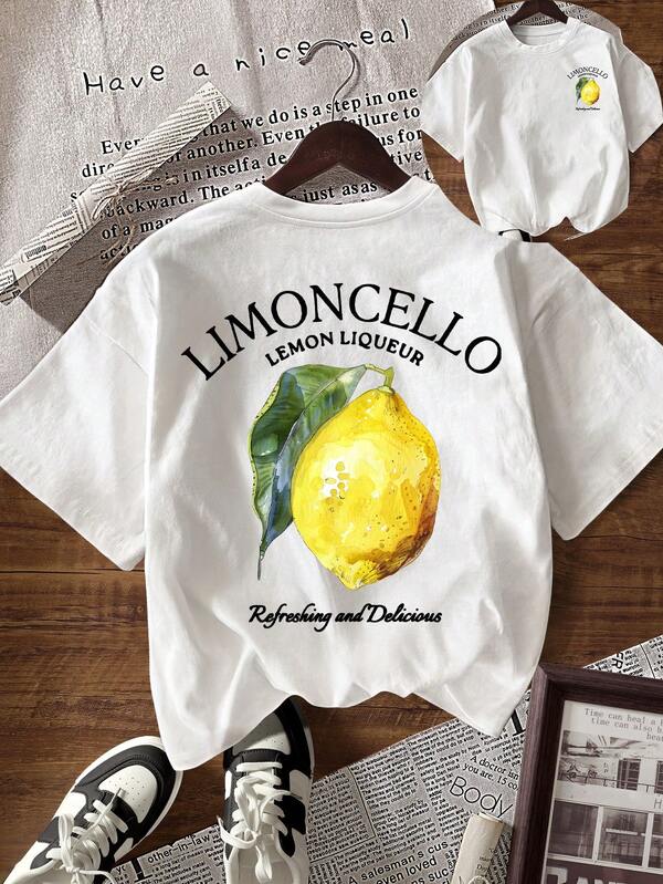 INAWLY Camiseta de mujer casual de manga corta con cuello redondo y estampado de limón