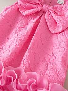 SHEIN Baby Girls' Elegant Sleeveless Bow Decor Ruffle Mesh Dress, Minimalist Fashion For Spring/Summer - Pink - View 5