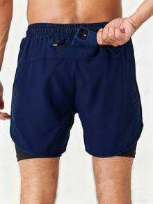 Manfinity Fitness 男友风格男士抽绳腰部二合一运动弹力短裤，带手机口袋健身短裤男友风格男士短裤男友风格男士篮球短裤洗手液学校