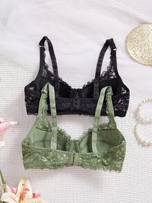 2件套蕾丝文胸和无钢圈文胸套装 - 彩色 - 查看 2