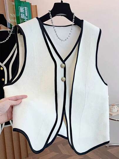 Franclia Women's Sleeveless Contrast Color Jacket