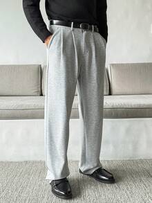 HUEFORM Quần xếp ly màu trơn có đai thắt lưng dành cho nam, quần ống đứng thông thường đa năng - Xám - Xem 5