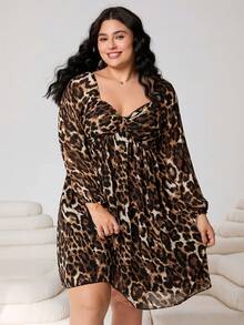 Váy xòe ngắn họa tiết da báo thu/đông 2025, đa năng cho các buổi đi chơi, hẹn hò, thường ngày, đi làm, tụ tập, thời trang thành thị, cỡ lớn - Nhiều màu - Xem 4