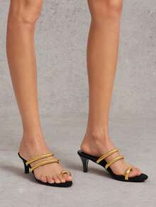 SHUZIA 女士金属带趾环小猫跟凉鞋 - 金色 - 查看 5