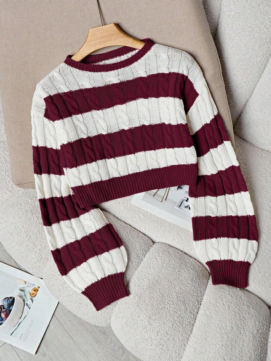 Franclia Áo len xoắn tay đèn lồng màu tương phản cơ bản dành cho nữ, phù hợp cho mùa xuân và mùa thu - Màu Đỏ Sâu - Xem 1