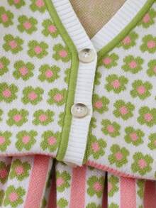 Bộ áo len cardigan dệt kim jacquard nhiều màu họa tiết thu đông cho bé gái - Hồng - Xem 6