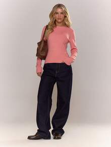 MUSERA 针织圆领长袖上衣，休闲度假机场休闲秋季返校优雅春夏装 - 粉色 - 查看 2