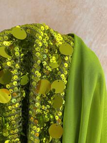 Soleia Women's Sequin Embellished Slim Fit V-Neck Mini Dress - Green - View 6