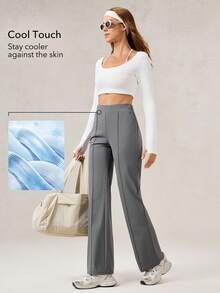 OutZeal 女士运动裤 休闲凉爽触感弹力阔腿带拉链口袋 - 灰色 - 查看 4