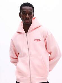 SUMWON Regular Men's Soft Full-Zip Hoodie With Logo Branding Casual Long Sleeve Sweatshirt For Fall Winter Plain - Pink - View 1