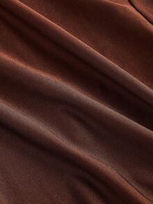 SHEIN X Phaith Montoya SHEIN MOD 女士棕色垂褶领修身中长连衣裙，优雅连衣裙，正式礼服，新年晚礼服，节日礼服，新年假期礼服，新年派对女士礼服，化装舞会礼服 - 棕色 - 查看 4