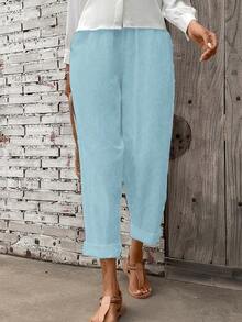 Breezaya Women's Elastic Waist Pockets Loose Casual Harem Pants Fall Cloth For Women - Baby Blue - View 5