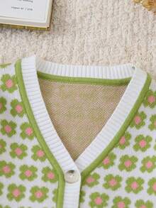 Bộ áo len cardigan dệt kim jacquard nhiều màu họa tiết thu đông cho bé gái - Hồng - Xem 3