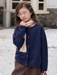 DAZY Tween Girls Solid Color Cardigan - Navy Blue - View 3