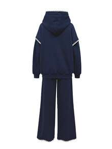 两件套黑色刺绣边饰女士卫衣套装 - 寶藍色 - 查看 2