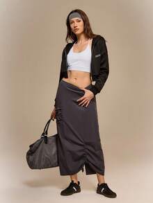 Hanevo Women's Pleated Split Pocket Skirt, Casual & Sports - Dark Grey - View 3