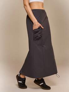 Hanevo Women's Pleated Split Pocket Skirt, Casual & Sports - Dark Grey - View 5