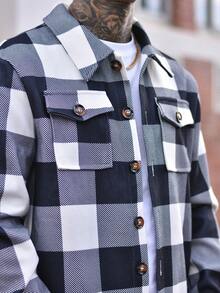 Devon Thys 男士休闲格子夹克，时尚百搭简约风格，秋季 - 黑與白 - 查看 3