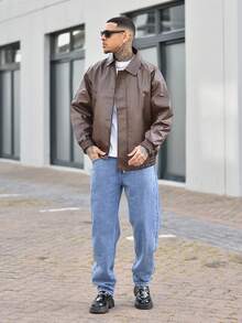 Devon Thys Men's Casual Loose Fit Business PU Leather Jacket, For Fall, Grunge - Brown - View 4