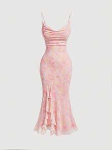 SHEIN MOD Ladies Romantic Pink Floral Ombre Dress For Spring Outfit - Pink - View 1
