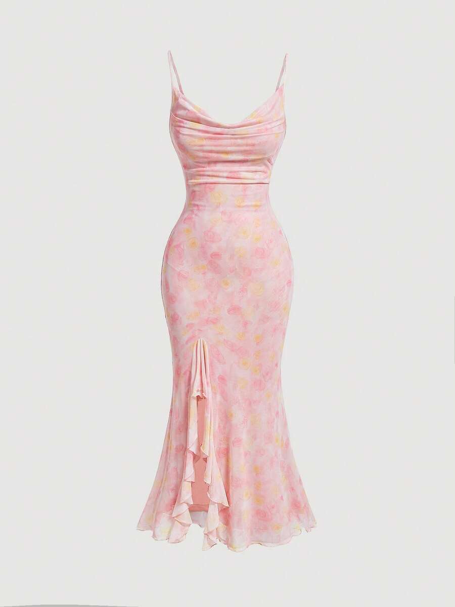 SHEIN MOD Ladies Romantic Pink Floral Ombre Dress For Spring Outfit - Pink - View 1