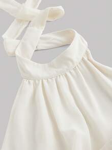 SHEIN MOD Apricot Asymmetrical Halter Neck Dress With Backless, Pleated Bust And Ruffle Hemline - Apricot - View 3