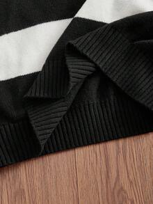 SWAVVY Suéter polo de manga larga con rayas blancas y elegante para hombres - Blanco y Negro - Ver 8