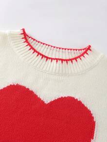 Resyla Women's White Crop Sweater With Red Heart Print And Long Sleeves Knit Sweater Cute Sweater Women Sweater Cute Clothes Sweater Tops - White - View 3