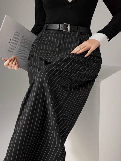 Heiryn Women's Fashion Versatile Commuting Striped Wide Leg Pants