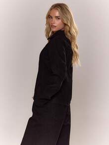 MUSERA Washed Bleached Denim Paneled Zip Down Collared Jacket Only Old Money Cute Country Cottage Core Back To School Casual For Women Butterscotch Back To School Office Work Winter Chic Spring Summer - Black - View 4