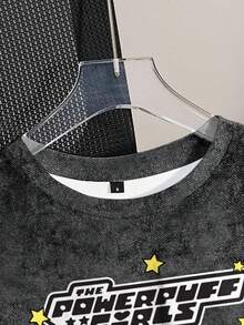 THE POWERPUFF GIRLS X SHEIN 女式休闲时尚街头风格可爱花朵、泡泡、毛茛图案水洗宽松 T 恤，夏季 - 白色 - 查看 4