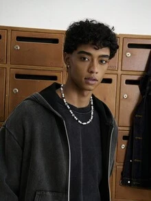 TOKVUE 男式拉链前口袋保暖内衬连帽运动衫，秋冬 - 黑色 - 查看 3