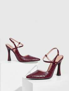 CUCCOO SZL 女士尖头搭扣设计时尚高跟鞋，适合日常穿着 - 復古紅色 - 查看 3