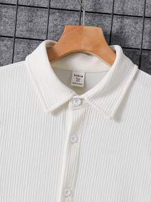 SHEIN Teen Boys' White Pleated Textured Fabric Minimalist Silhouette Shirt, Casual, Collegiate, Comfortable, Fashionable, Versatile, Soft Fabric, Suitable For Daily Wear, School, Outings, Parties, Holidays, Summer Beach Vacation - White - View 6