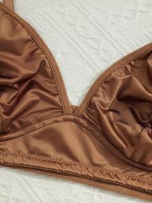 NudeFit 2pcs Satin Shiny Fabric Triangle Cup Bra And Panty Set