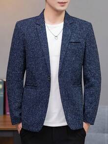 Manfinity Mode Men's Casual Lapel NeckCommuter Suit Jacket - Navy Blue - View 3