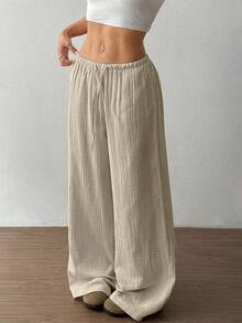 TRNVIE Women's Ultra Low Waist Casual Cotton Straight Leg Pants Fall Cloth For Women - Khaki - View 3