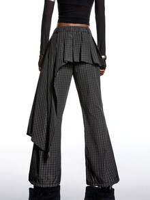 LYSMO 2025 New Arrive Minimalism Winter New Year Women's Fashion Plaid Pleated Flare Leg Suit Pants, Winter For Women , Christmas New Year Thanksgiving Chic Stylish Collection - Multicolor - View 2