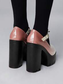 ROMWE Goth Giày cao gót đế dày thiết kế khóa thời trang phong cách Punk Ombre cho nữ - Hồng - Xem 5