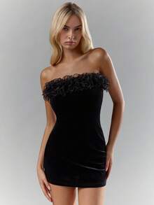 Glamine Vestido mini sexy sin tirantes para fiesta de mujer - Burdeos - Ver 6