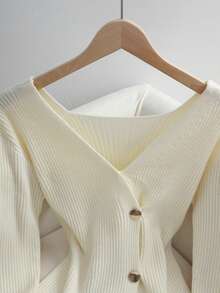 Franclia New Elegant V-Neck Design Solid Color Pullover Sweater For Women, Versatile For Autumn, Christmas - White - View 4
