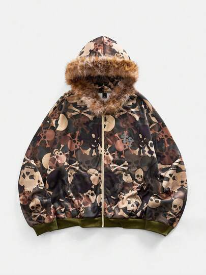 Street Life بلوزة رجالية مطبوعة برسم الجمجمة بأكمام طويلة وقلنسوة